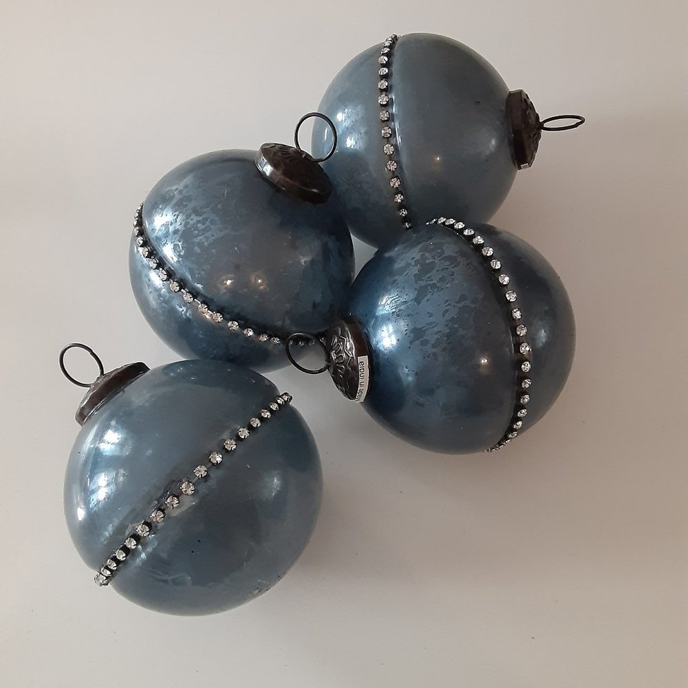 Dark Blue Christmas Ball ornaments with rhinestones 4"